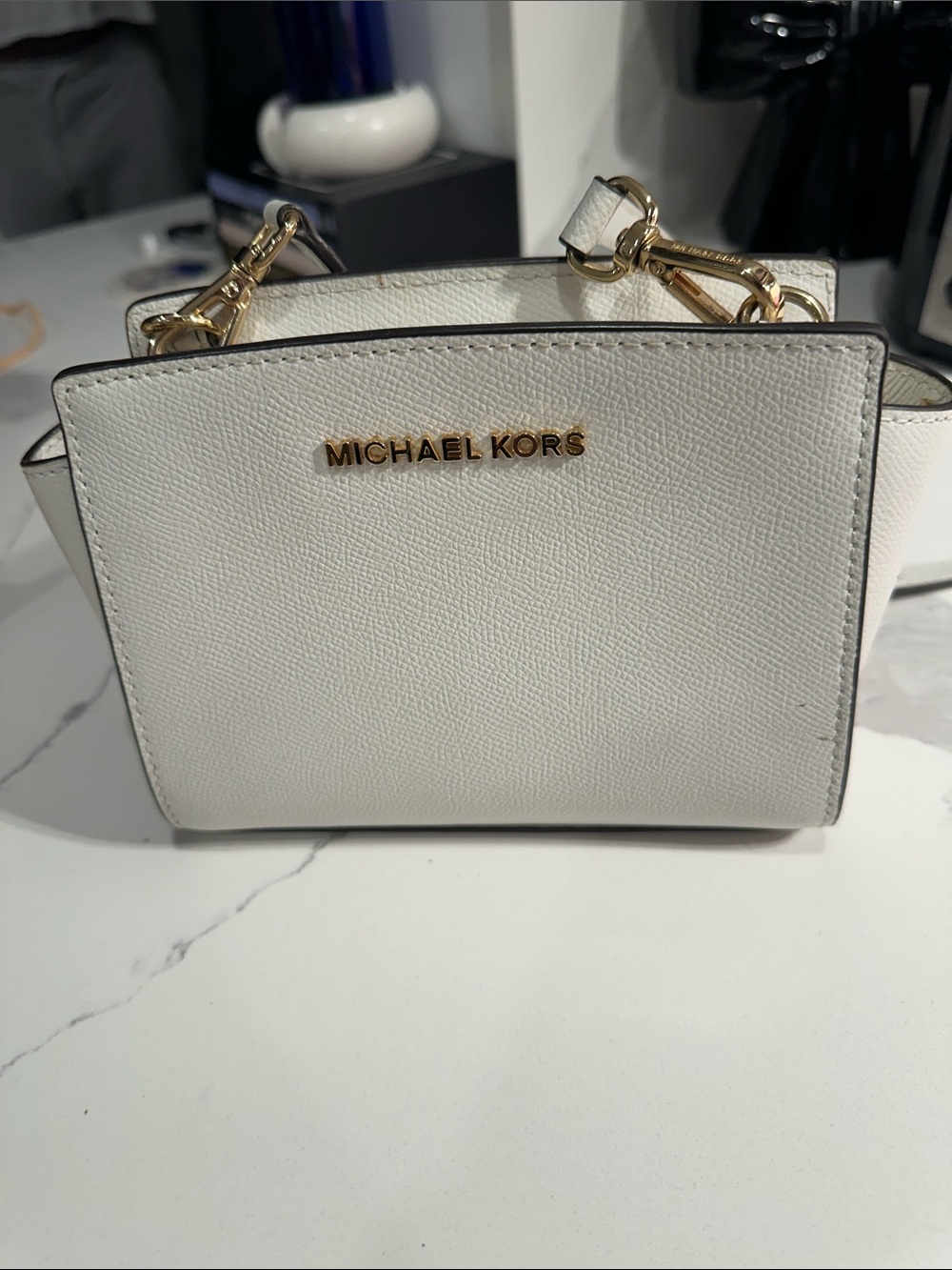 Michael Kors White Saffiano Leather Crossbody with Gold Hardware